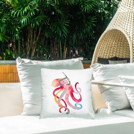 Stupell Industries 18" x 18" Snorkel Mask Octopus Print Outdoor Throw Pillow